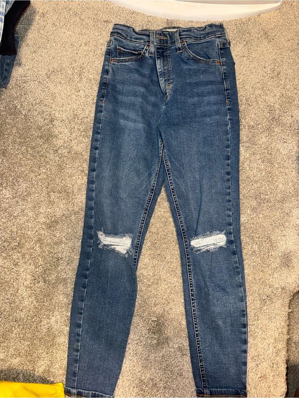Topshop Medium Blue Distressed High-Rise Skinny Jeans - Picture 1 of 2